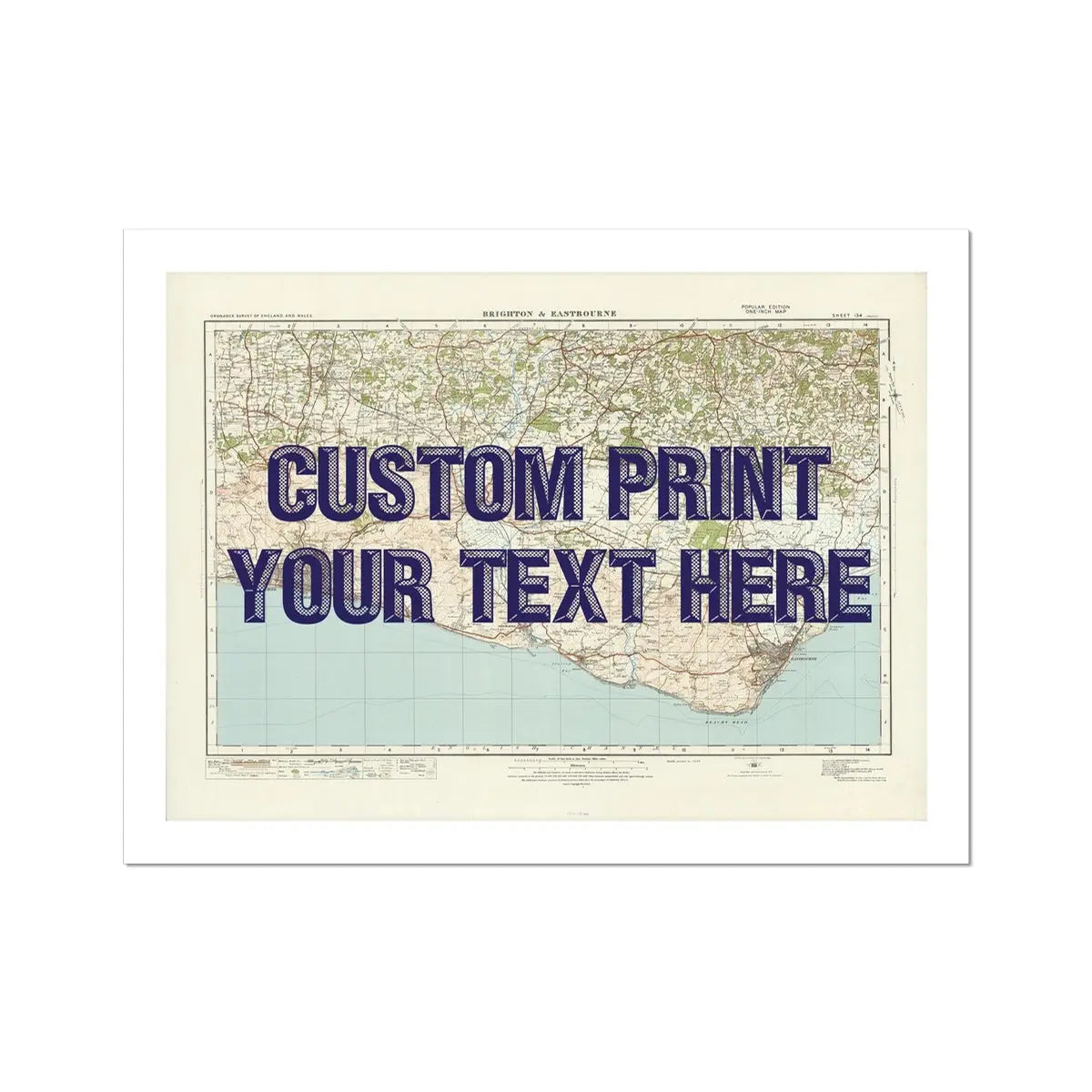 Custom Map Print of Brighton | Personalised Brighton Map Print | Map Wall Art in navy vintage front - Unframed wall art