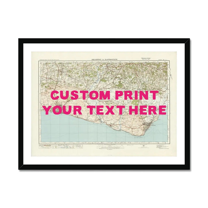 custom Map print of Brighton | Personalised Map Print | Map Wall Art in Pink Hand Drawn Font - Framed wall art