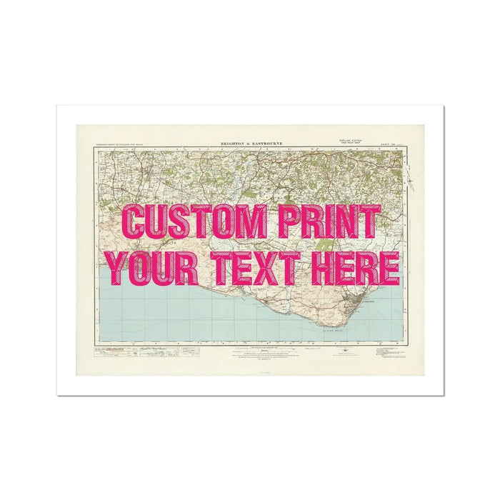 Map print of Brighton in Pink Vintage Font | Personalised Map Print | Custom Map Prints - Unframed Wall Art
