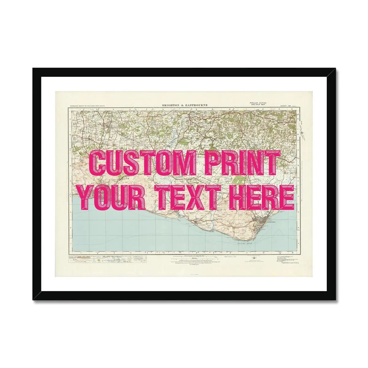 Custom Map Print of Brighton | Personalised Map Print | Map prints in pink font - Framed wall art