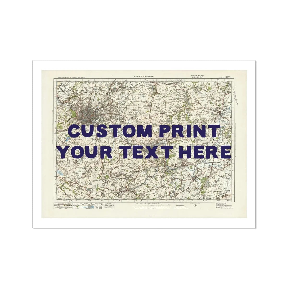 Custom Map Print of Bristol & Bath | Personalised Map Print | Map Prints in navy font - Unframed Wall Art