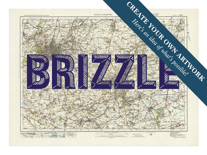 Map print of Bristol & Bath | Personalised Map Print | Map prints in Navy font - Framed wall art