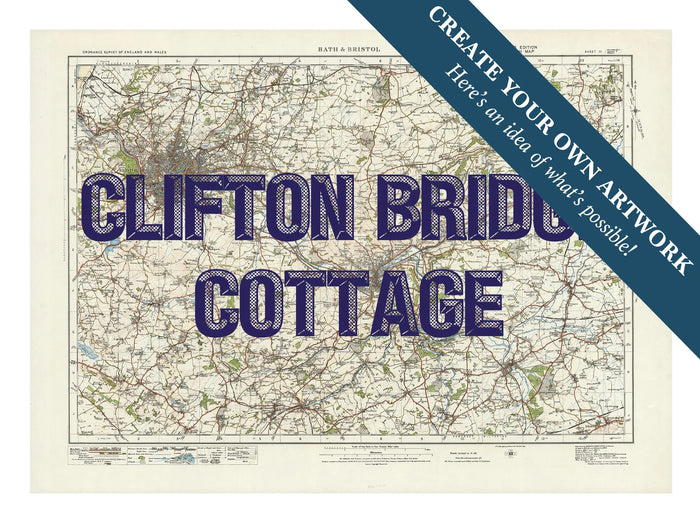 Map print of Bristol & Bath | Personalised Map Print | Map prints in navy font - Unframed wall art
