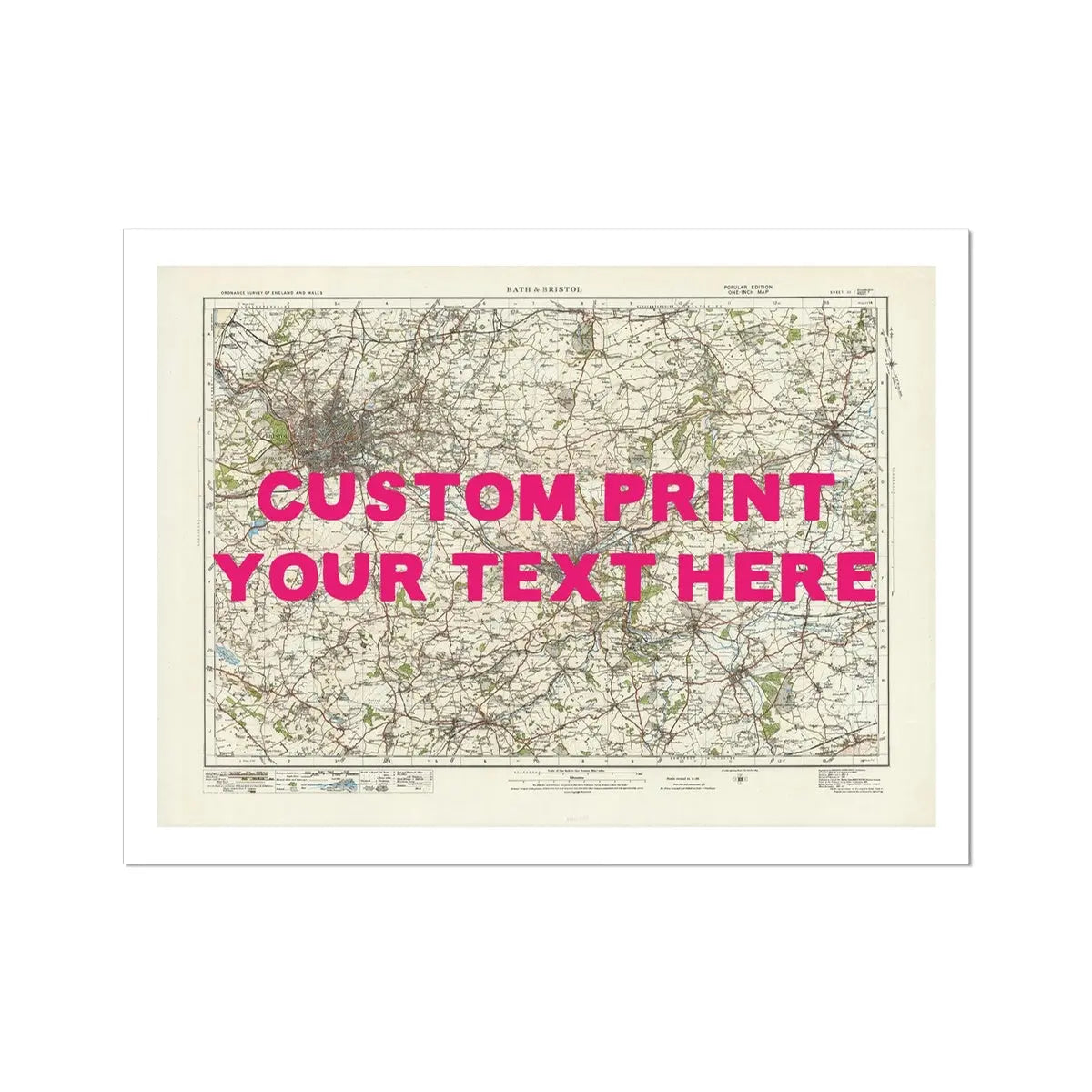 Custom map of Bristol & Bath in Pink Hand Drawn Font | Personalised Map Print | Map prints - Unframed wall art