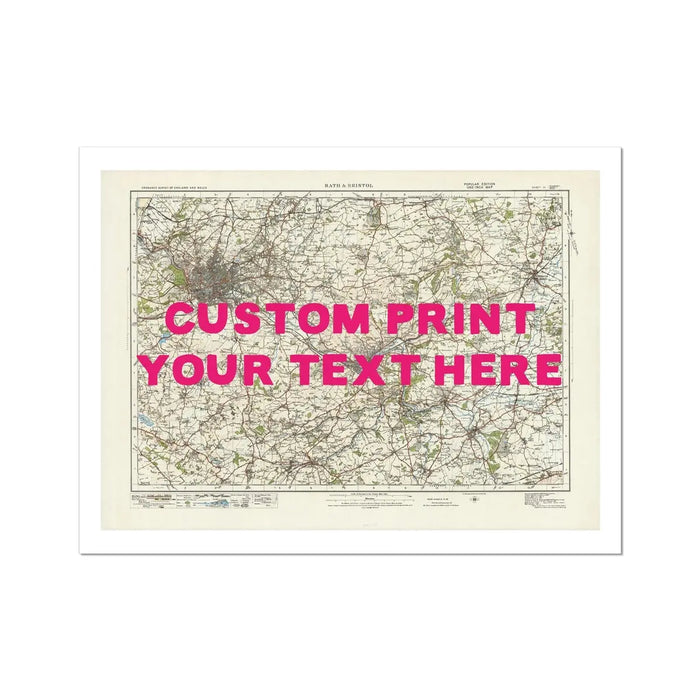 Custom map of Bristol & Bath in Pink Hand Drawn Font | Personalised Map Print | Map prints - Unframed wall art