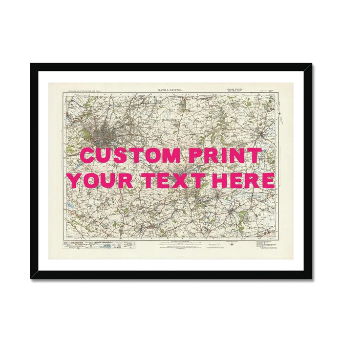 Custom map print of Bristol & Bath | Personalised Map Print | Map Prints with pink font - Framed wall art