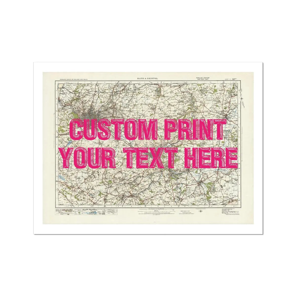 Custom Bristol & Bath Map Print | Personalised Map Print | Map prints in pink font - Unframed wall art