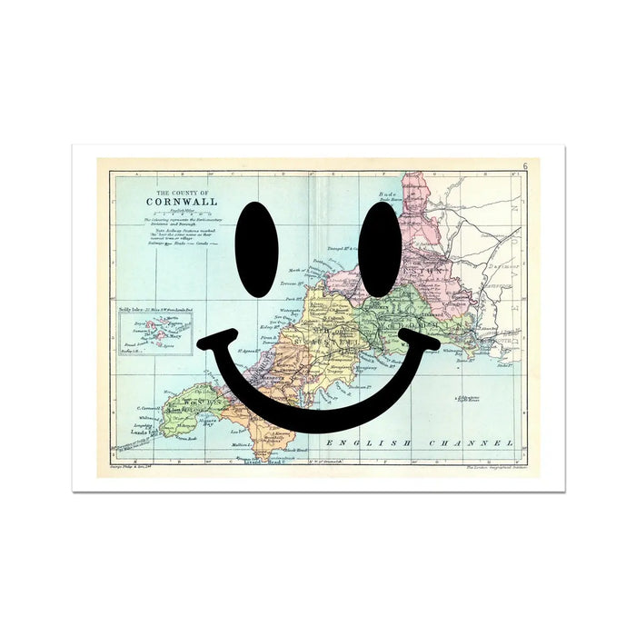 Cornwall Makes Me Happy Art Print | Cornwall Map Print | Vintage Map Art - Unframed Wall Art