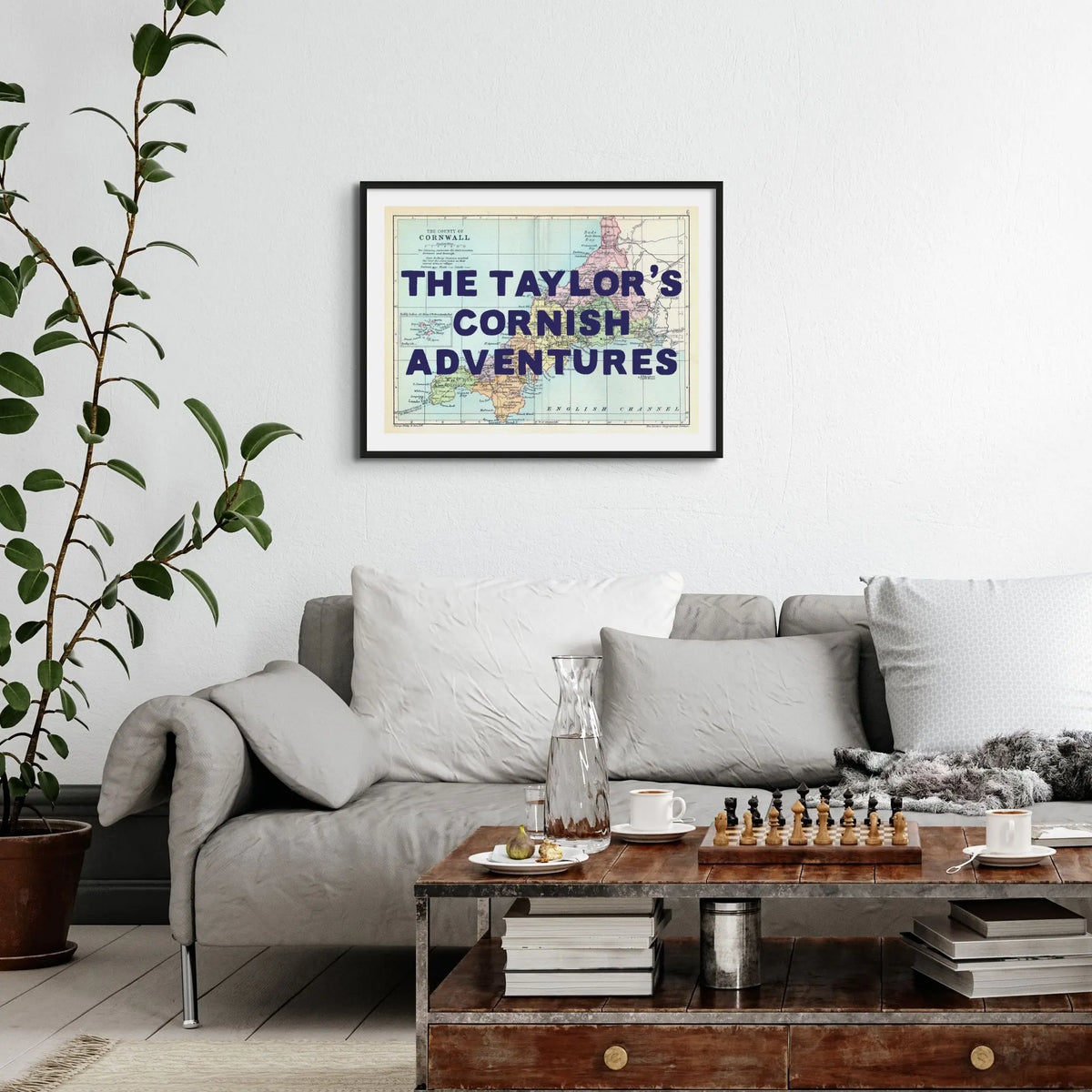 Map Print of Cornwall | Personalised Map Art Print with Navy Font - Unframed Wall Art