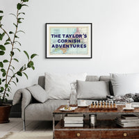 Map Print of Cornwall | Personalised Map Art Print with Navy Font - Unframed Wall Art