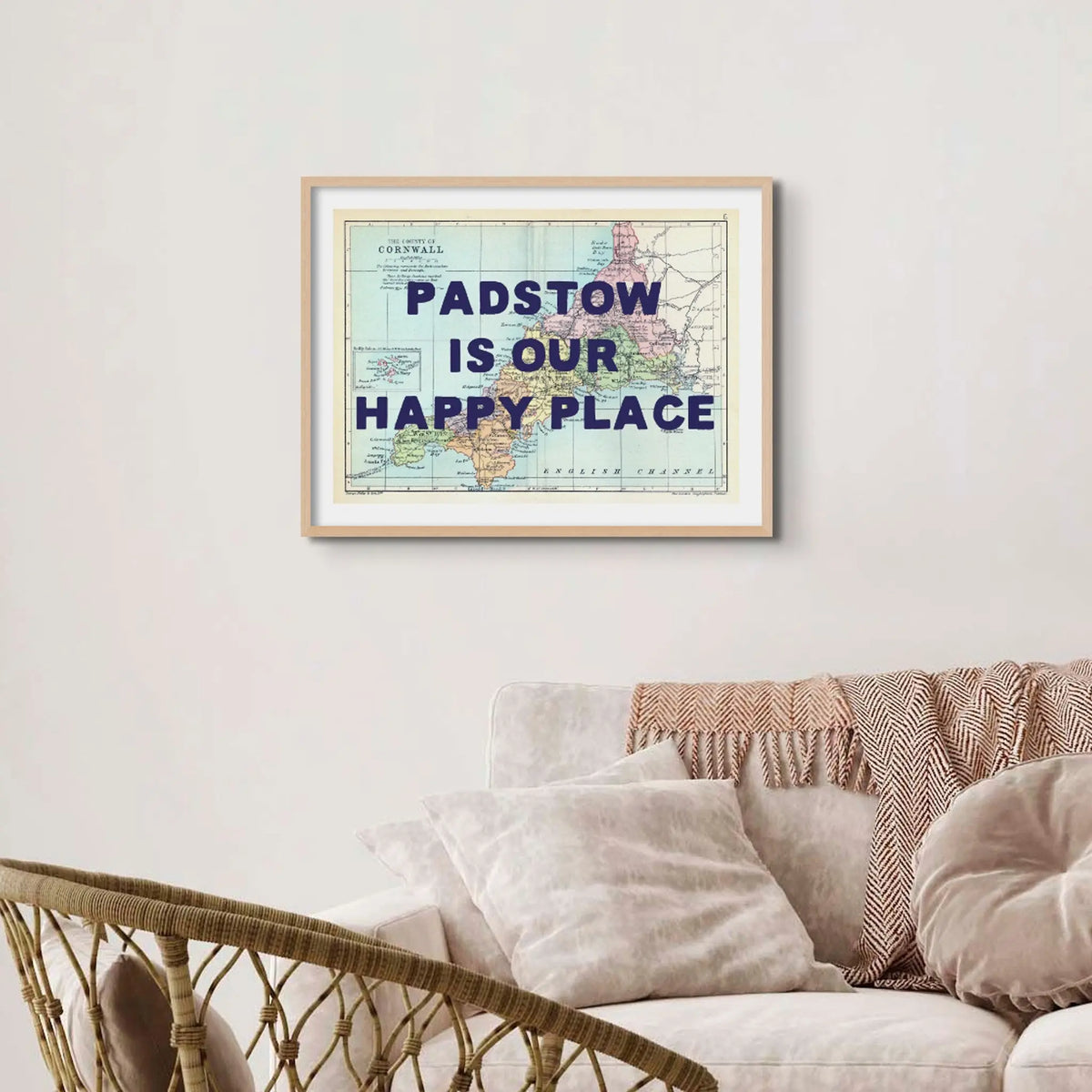 Map Print of Cornwall | Personalised Map Art Print with Navy Font - Unframed Wall Art