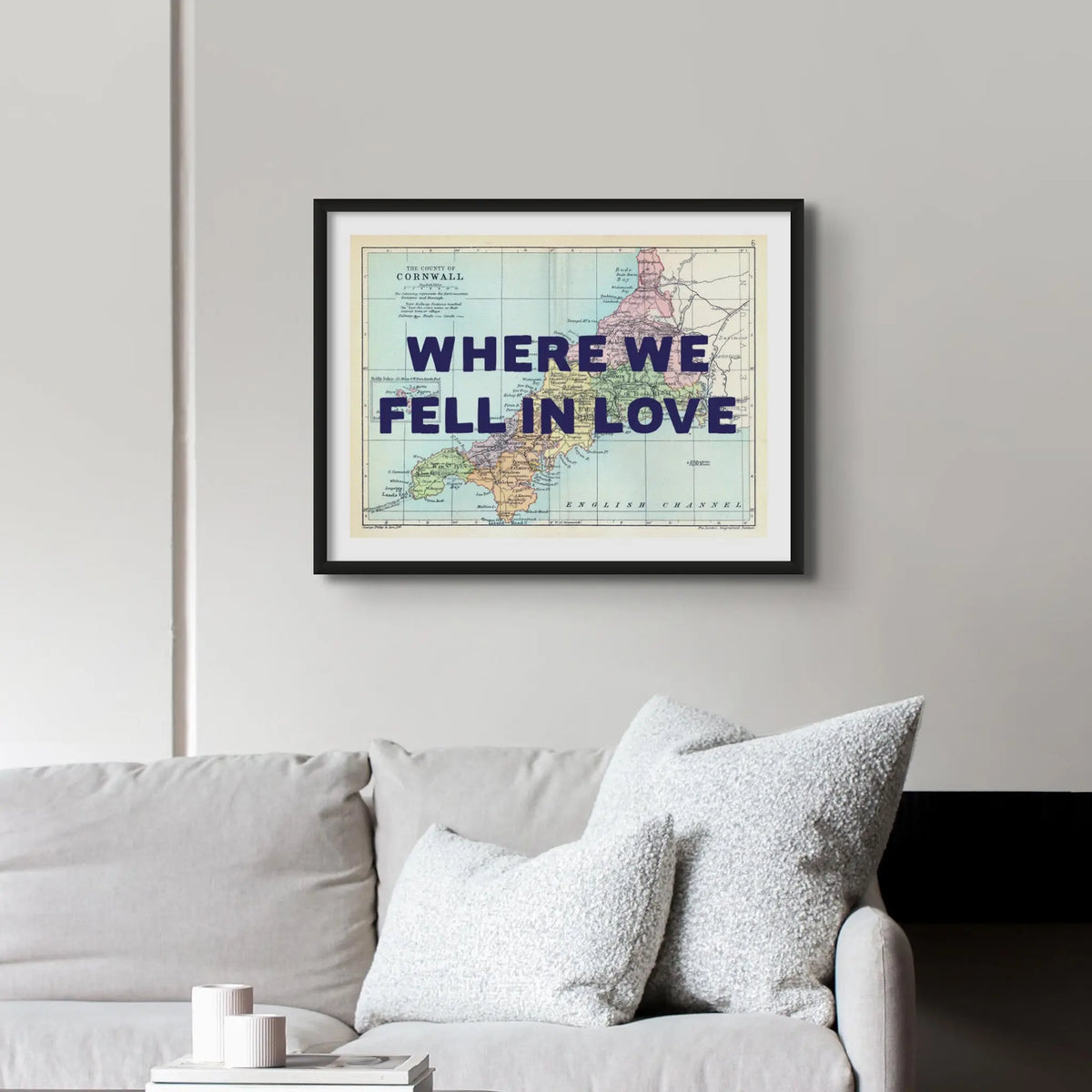 Map Print of Cornwall | Personalised Map Art Print with Navy Font - Unframed Wall Art