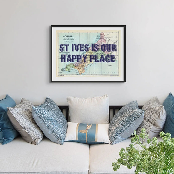 Personalised Cornwall Map Print | Custom Art Print Navy Font - Unframed Wall Art