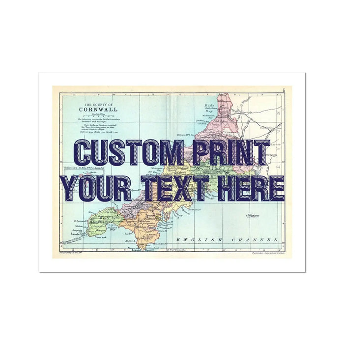 Personalised Cornwall Map Print | Custom Art Print Navy Font - Unframed Wall Art