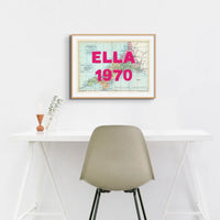 Custom Map Print of Cornwall | Personalised Art Print in Pink Font - Unframed Wall Art