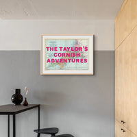 Custom Map Print of Cornwall | Personalised Art Print in Pink Font - Unframed Wall Art