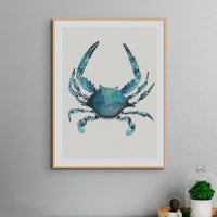 Blue Crab Painting Print - Watercolour Shellfish Art - Unframed Kitchen Wall Art