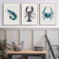 Blue Crab Painting Print - Watercolour Shellfish Art - Unframed Kitchen Wall Art