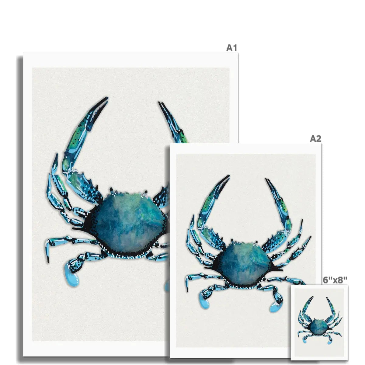 Blue Crab Painting Print - Watercolour Shellfish Art - Unframed Kitchen Wall Art