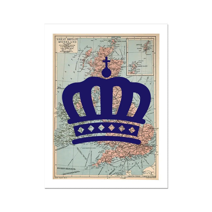 "The Crown" Queen's Platinum Jubilee Special Edition (United Kingdom Map) Vintage Map Art - Unframed - Beach House Art