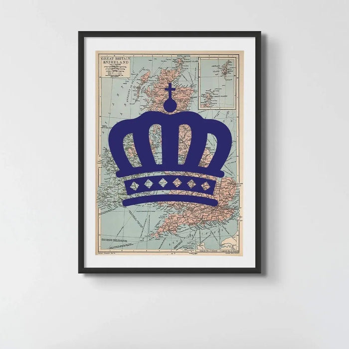 "The Crown" Queen's Platinum Jubilee Special Edition (United Kingdom Map) Vintage Map Art - Unframed - Beach House Art