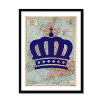 The crown Special Edition coronation souvenir print - Crown over a uk map print (United Kingdom Map) Vintage Map Art - Framed - Beach House Art