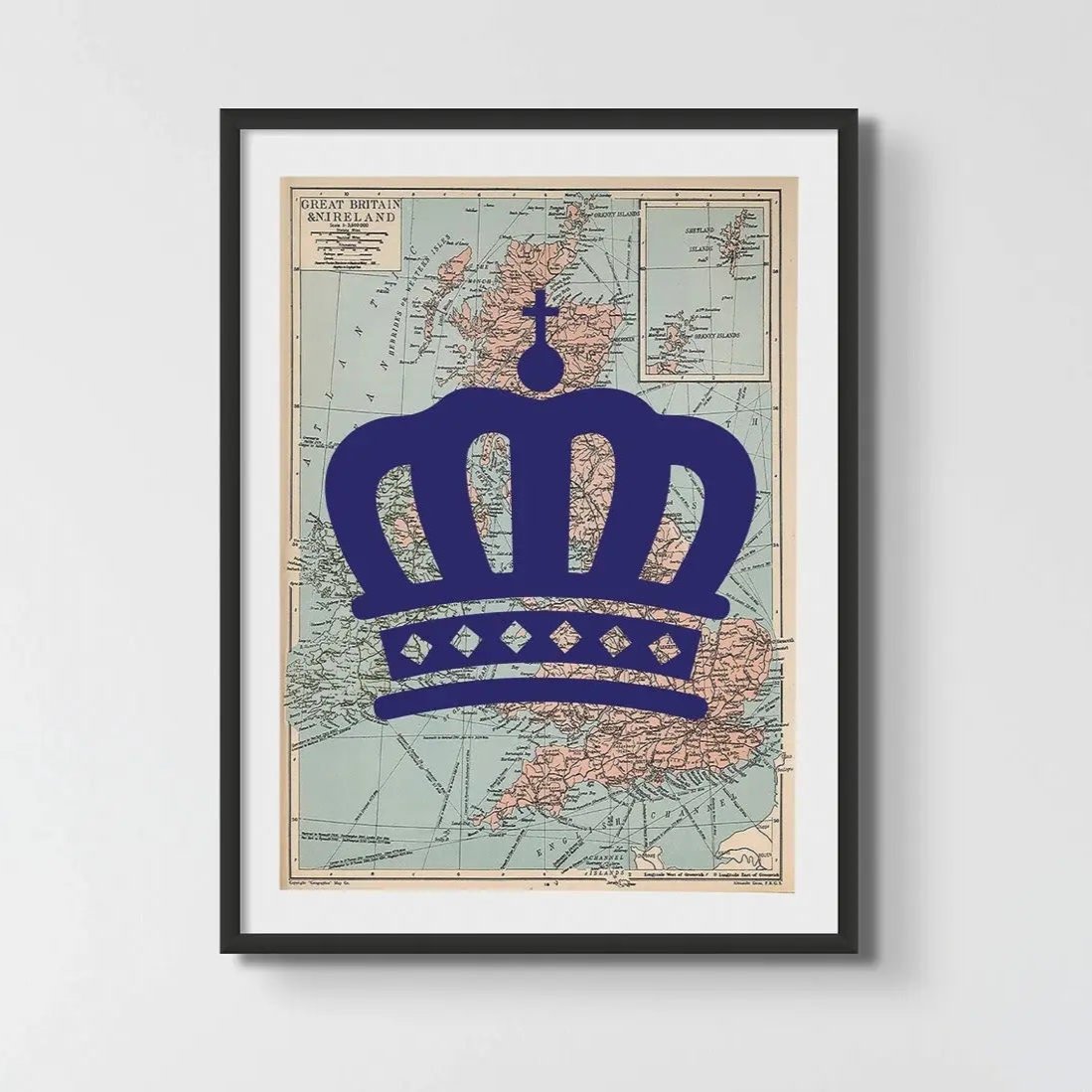 "The Crown" Queen's Platinum Jubilee Special Edition (United Kingdom Map) Vintage Map Art - Framed - Beach House Art