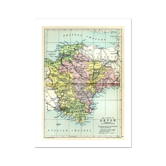 Devon Vintage Map (Devon Map) - Unframed - Beach House Art