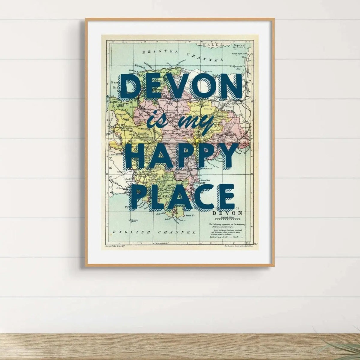 Devon is my Happy Place (Devon Map) Vintage Map Art - Unframed - Beach House Art