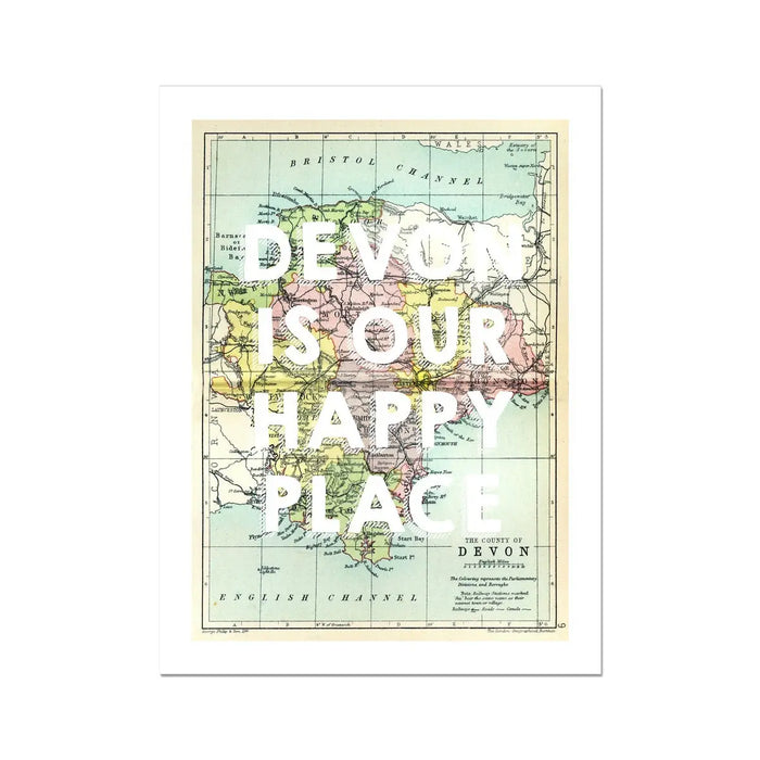 Devon is our Happy Place (Devon Map) Vintage Map Art - Unframed - Beach House Art