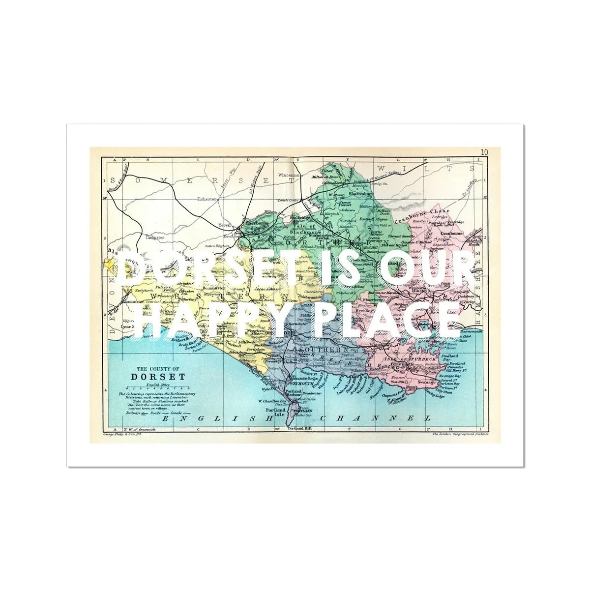 Dorset is our Happy Place (Dorset Map) Vintage Map Art - Unframed - Beach House Art