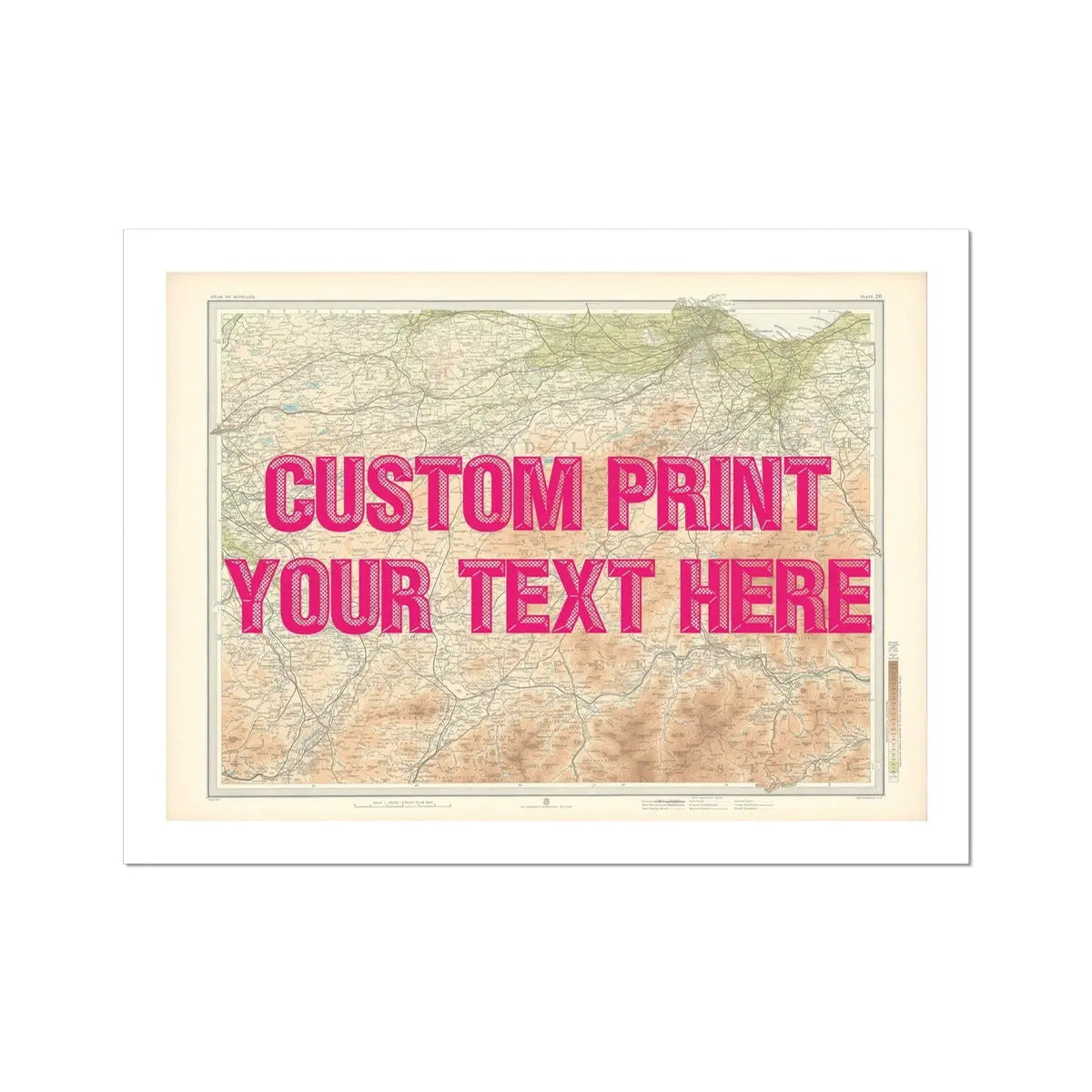 Edinburgh Personalised Map Print | Map Print of Edinburgh | Pink Vintage Font - Unframed Custom Map Art
