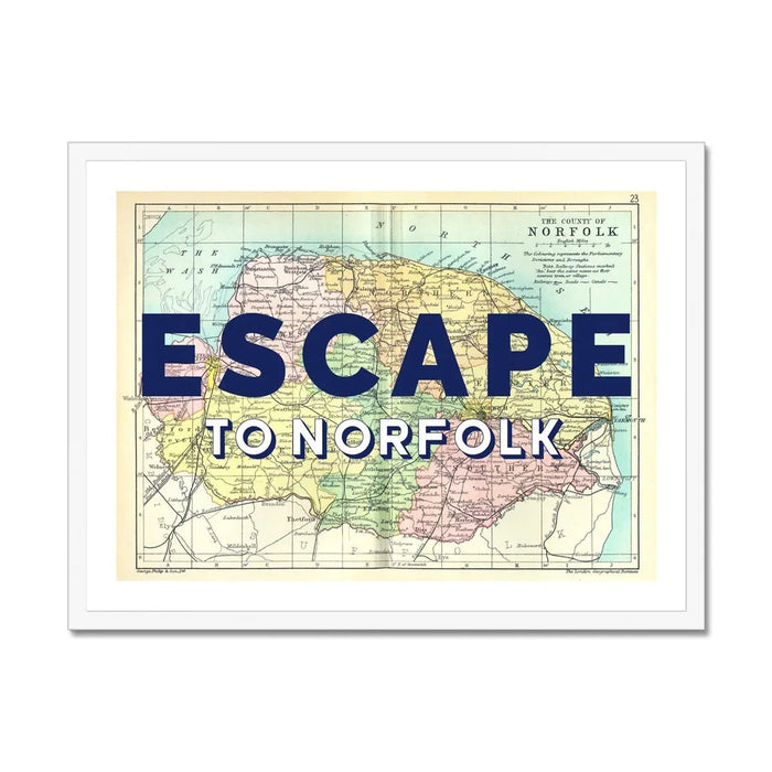 Escape to Norfolk (Norfolk Map) Vintage Map Art - Framed - Beach House Art