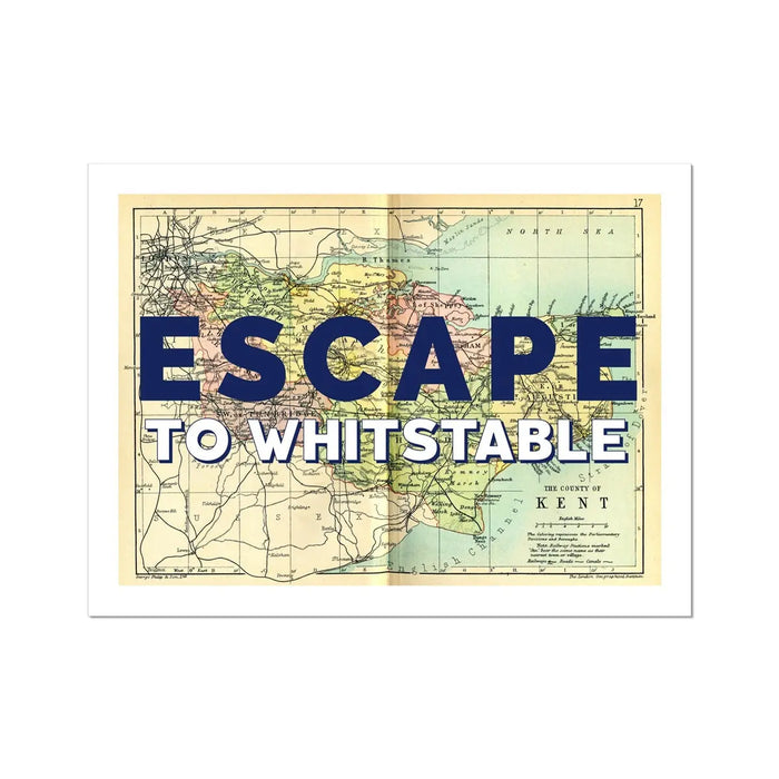 Escape to Whitstable (Kent Map) Vintage Map Art - Unframed - Beach House Art