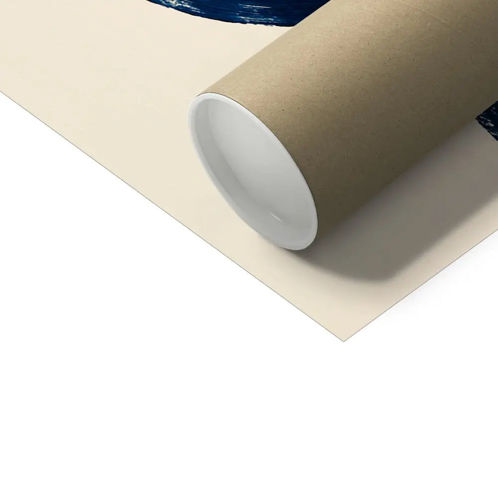 blue abstract painting - indigo figure of eight knot painting on a beige background - unframed wall art print