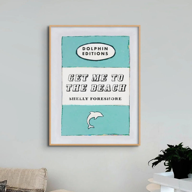Get Me to the Beach Aqua Vintage Book Cover Art Print Framed