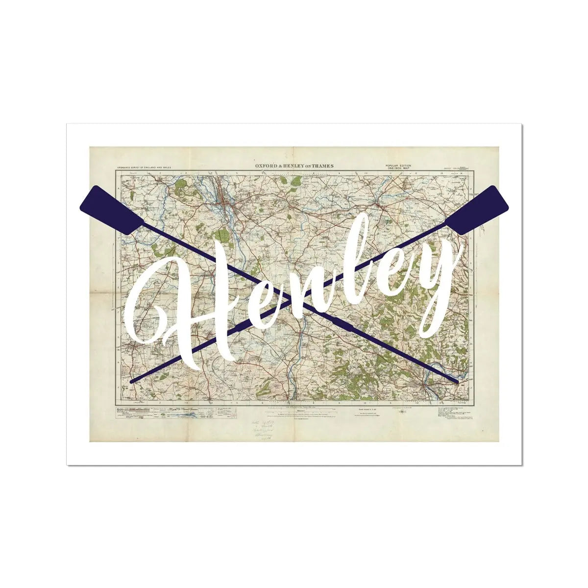 Henley Regatta Oars | Map Print of Henley | Henely Regatta souvenir - Unframed Henley Wall Art