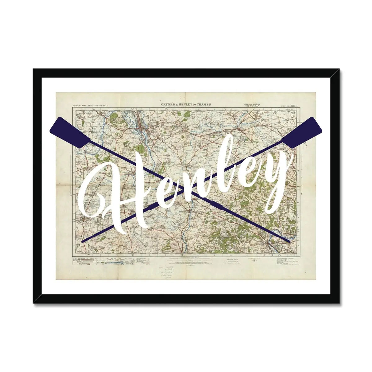 Henley Oars (Map of Henley) Vintage Map Art - Framed - Beach House Art