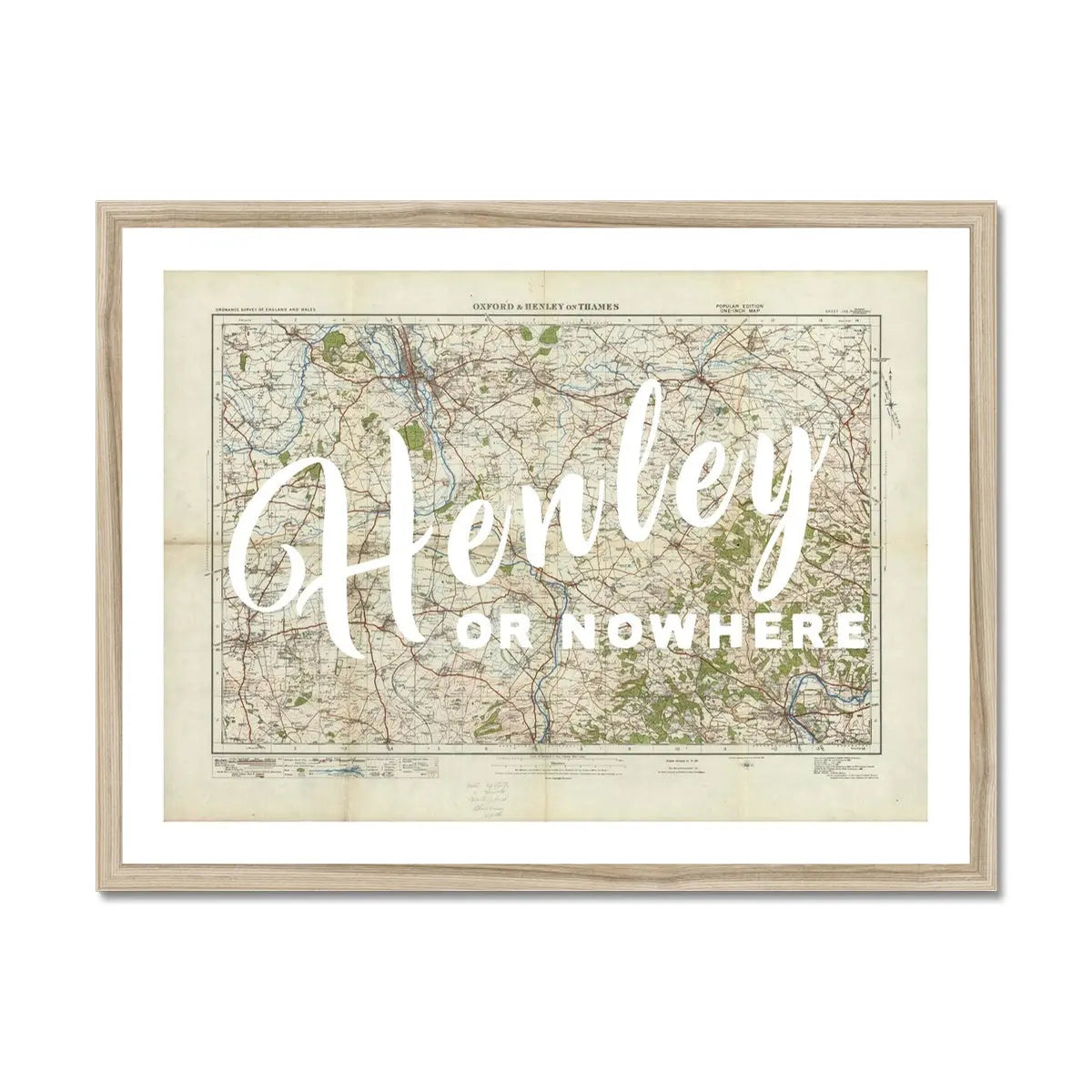 Henley or Nowhere (Map of Henley) Vintage Map Art - Framed - Beach House Art