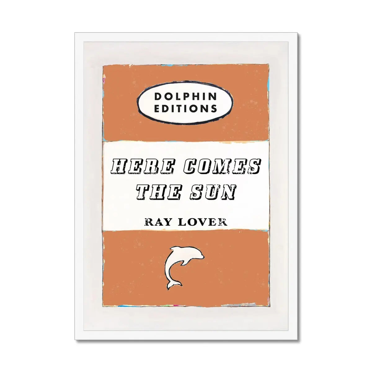 Here Comes the Sun quote print on vintage style book cover in Orange - Framed