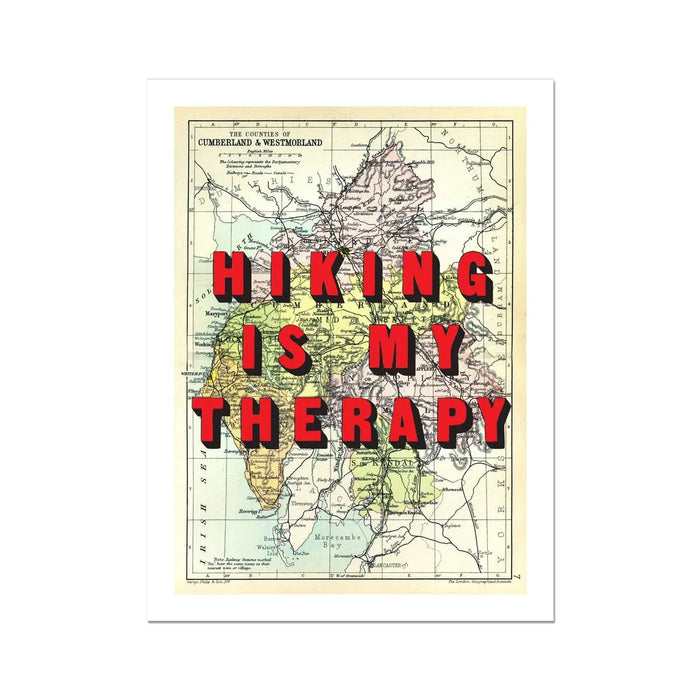 Hiking Is My Therapy (Lake District Map) Vintage Map Art - Unframed - Beach House Art