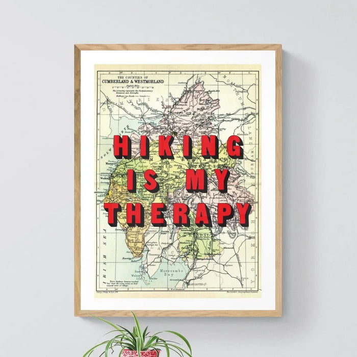Hiking Is My Therapy (Lake District Map) Vintage Map Art - Unframed - Beach House Art