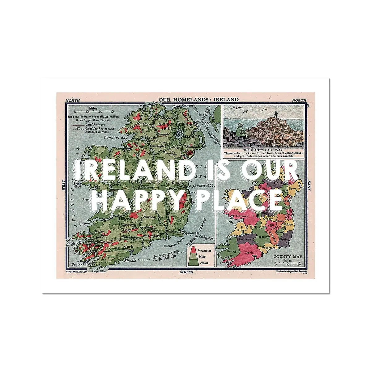 Ireland is our Happy Place (Ireland Map) Vintage Map Art - Unframed - Beach House Art
