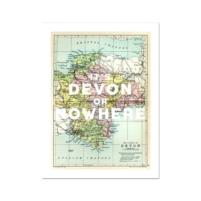 It's Devon or Nowhere Map Print | Devon Map Print | Vintage Map Art - Unframed Wall art