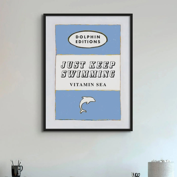 Just keep swimming book cover print with word art - for people who love wild swimming and swimming outdoors