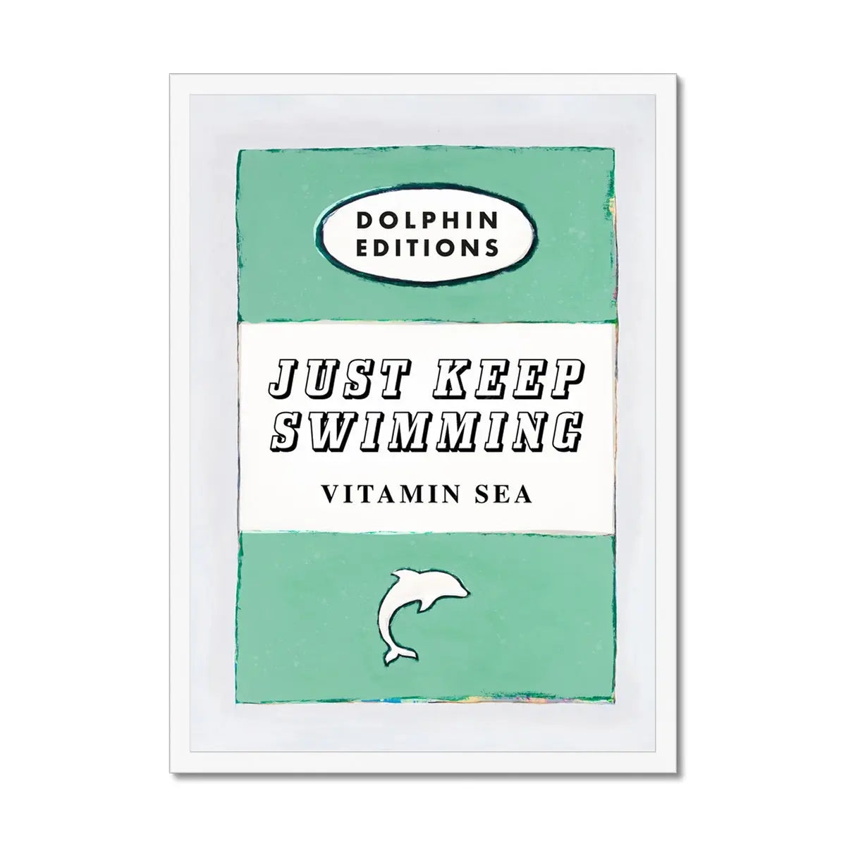 I would recommend the "Just Keep Swimming" vintage book cover art print in Jade Green which comes framed.