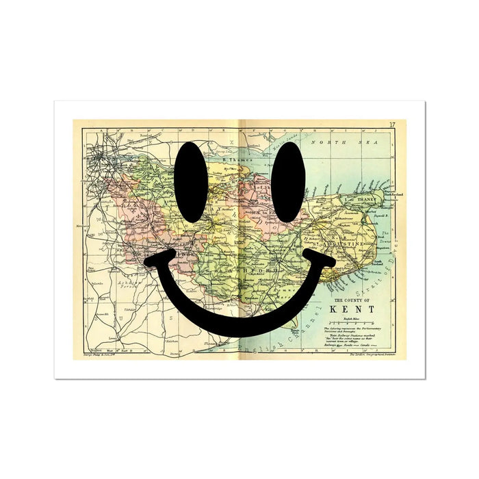 Kent Makes Me Happy (Kent Map) Vintage Map Art - Unframed - Beach House Art