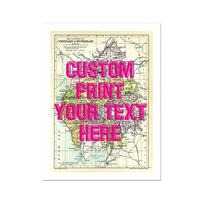 Lake District Map Print | Personalised Art Print in Pink Font - Unframed Wall Art