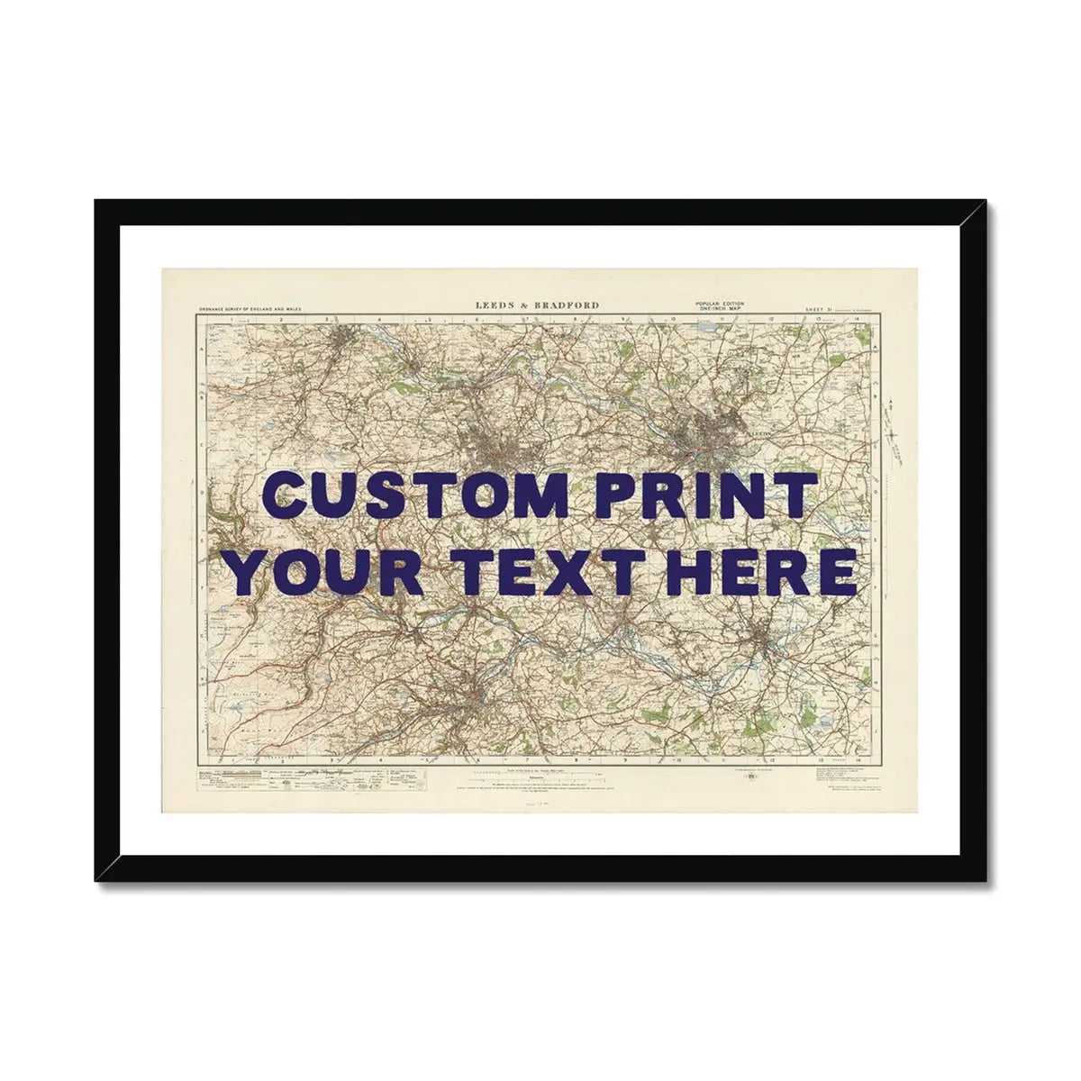 Leeds Personalised Map Print | Custom Map of Leeds | Navy Hand Drawn Font - Framed Wall Art