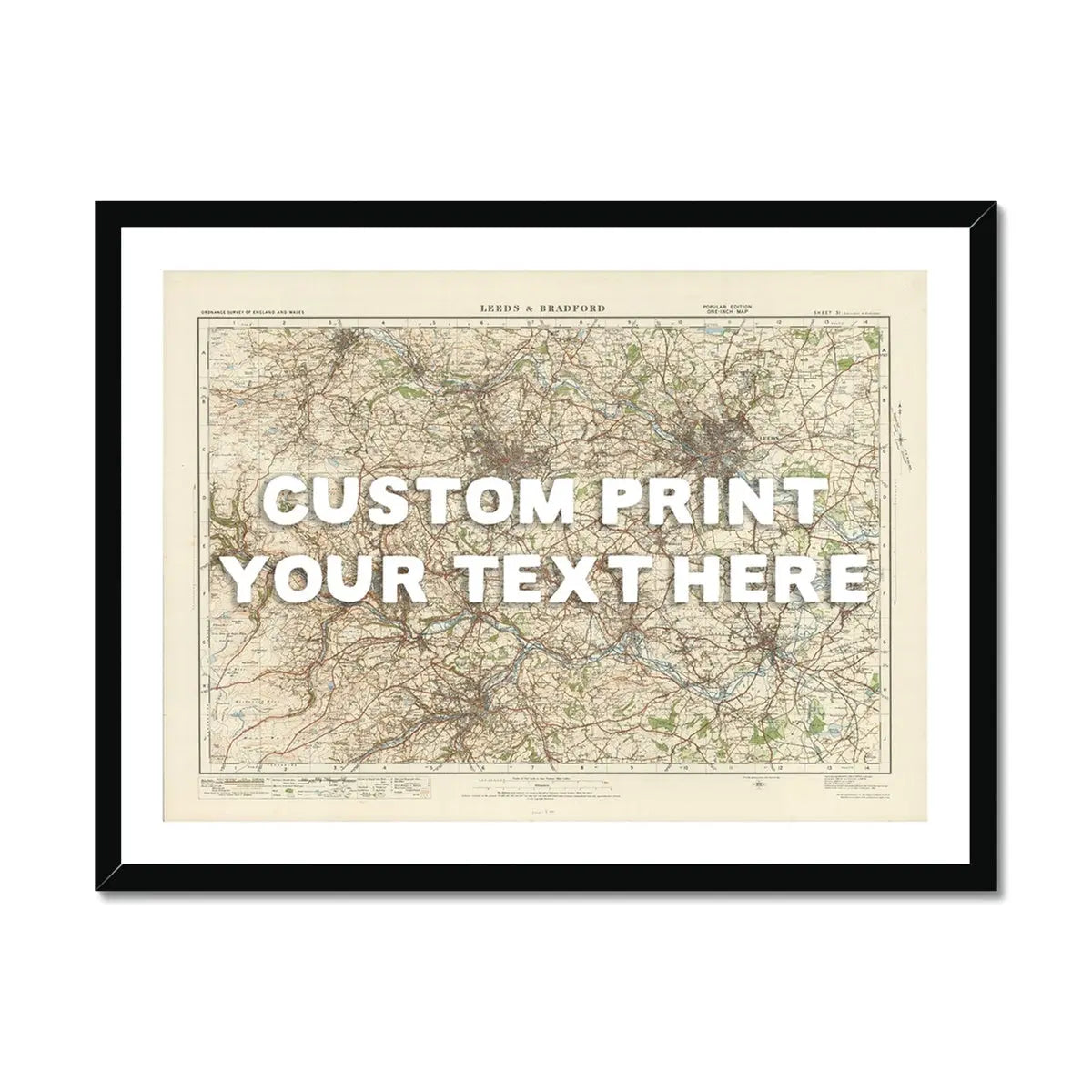 Leeds Personalised Map Print | Custom Map of Leeds | White Hand Drawn Font - Framed Wall Art
